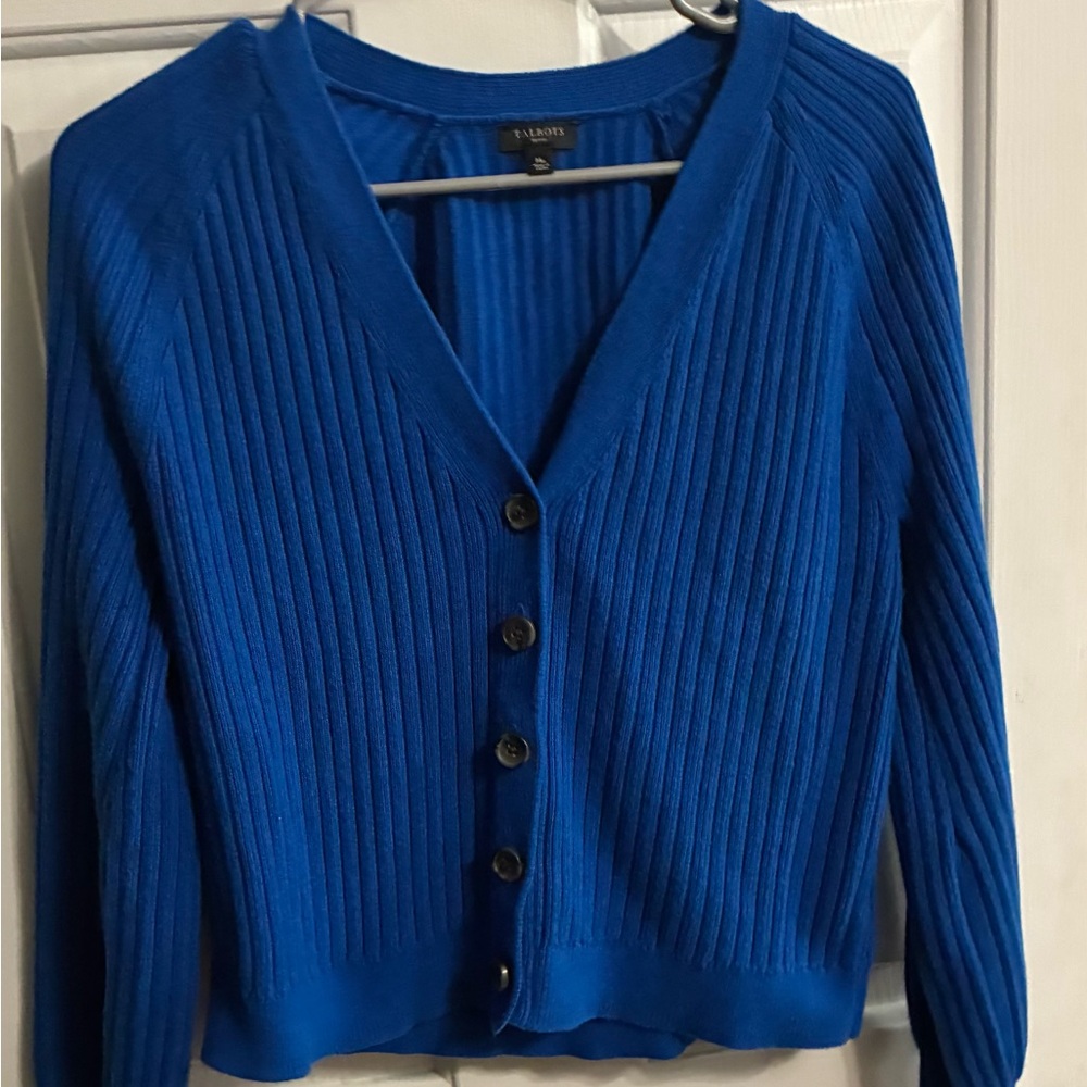 Talbots Royal Blue Ribbed V-Neck Button Cardigan
